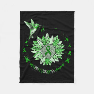 Mental Health Awareness Sunflower Hummingbird Ribb Fleece Blanket
