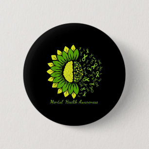 Mental Health Awareness Support Green Ribbon Sunfl 6 Cm Round Badge