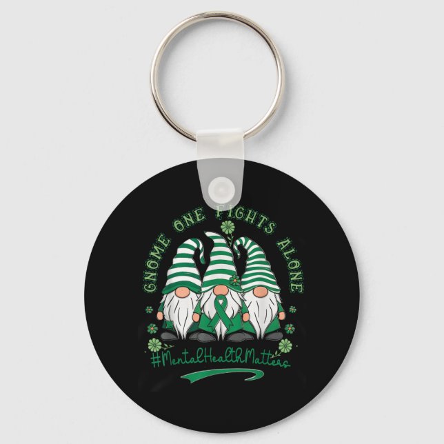 Mental Health Awareness Support Squad Gnome Green  Key Ring (Front)