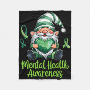 Mental Health Awareness Tee Cute Gnome With Heart  Fleece Blanket