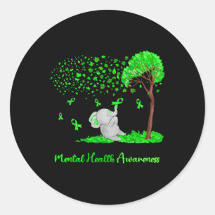 Mental Health Awareness Tree Elephant Ribbon  Classic Round Sticker