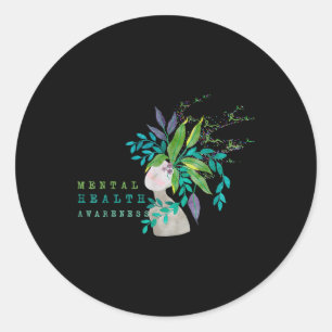 Mental Health Awareness Tree Green Ribbon Mens Wom Classic Round Sticker