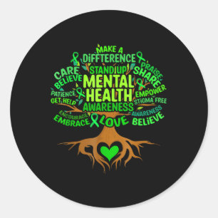 Mental Health Awareness Tree Mens Womens Grreen Ri Classic Round Sticker