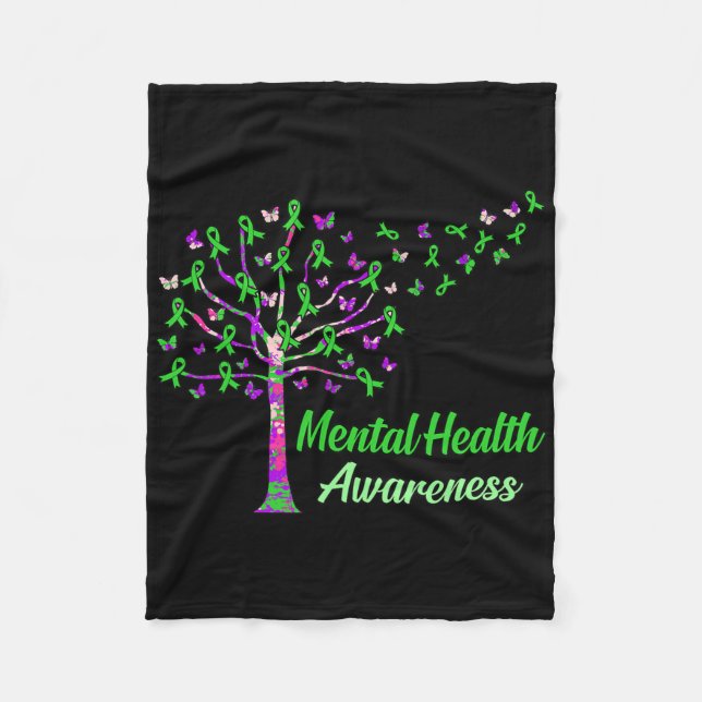 Mental Health Awareness Tree Ribbons Supporter Gra Fleece Blanket (Front)