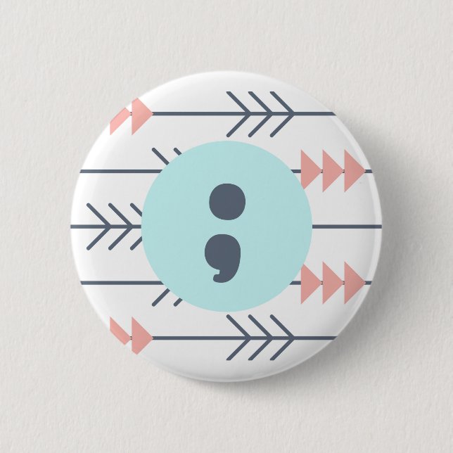 Mental Health Badge-Semicolon-Recovery-Support 6 Cm Round Badge (Front)