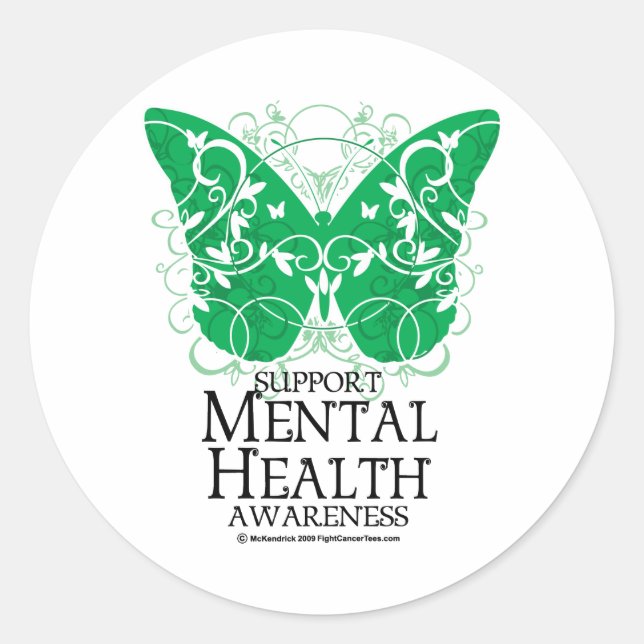 Mental Health Butterfly Classic Round Sticker (Front)