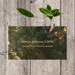 Mental Health Counsellor Gold Leaves Nature Business Card
