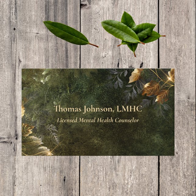 Mental Health Counsellor Gold Leaves | Nature Business Card (Creator Uploaded)