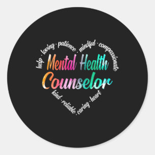 Mental Health Counsellor Heart Word Cloud Watercol Classic Round Sticker