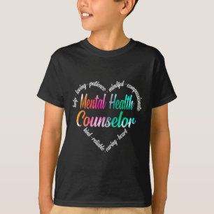 Mental Health Counsellor Heart Word Cloud Watercol T-Shirt