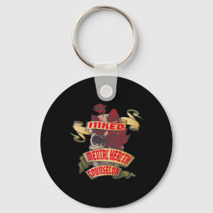 Mental Health Counsellor Inked Skull and Red Roses Key Ring