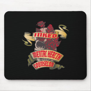 Mental Health Counsellor Inked Skull and Red Roses Mouse Pad