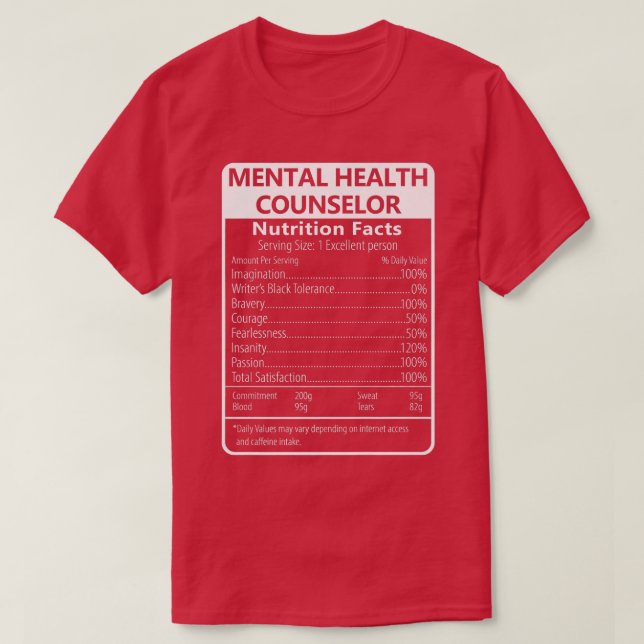 Mental Health Counsellor Nutrition Facts   T-Shirt (Design Front)