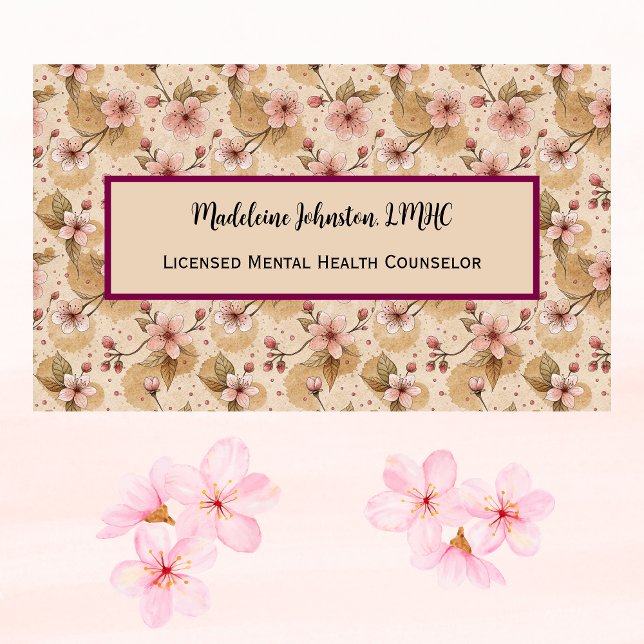 Mental Health Counselor Cherry Blossom Sakura  Business Card (Creator Uploaded)
