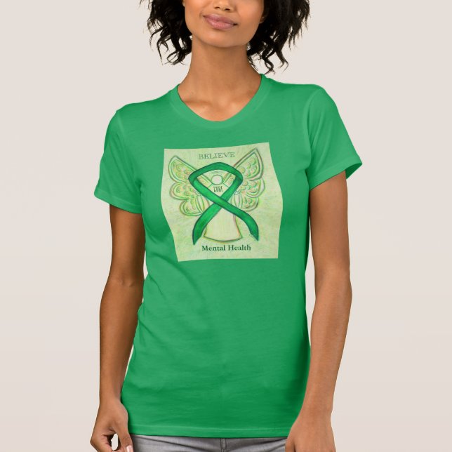 Mental Health Green Awareness Ribbon Angel Shirt (Front)