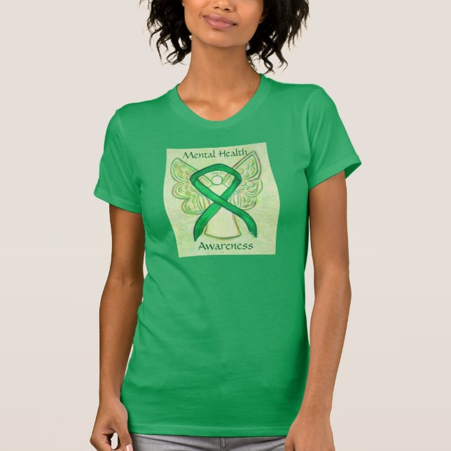 Mental Health Green Awareness Ribbon Angel Shirt (Front)