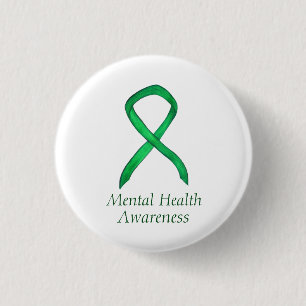 Mental Health Green Awareness Ribbon Custom Pin