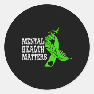 Mental Health Green Ribbon Mental Health Awareness Classic Round Sticker