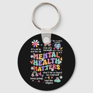 Mental Health Human Brain Floral Illness Awareness Key Ring