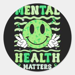 Mental Health Matters Awareness Smile Face Men Wom Classic Round Sticker