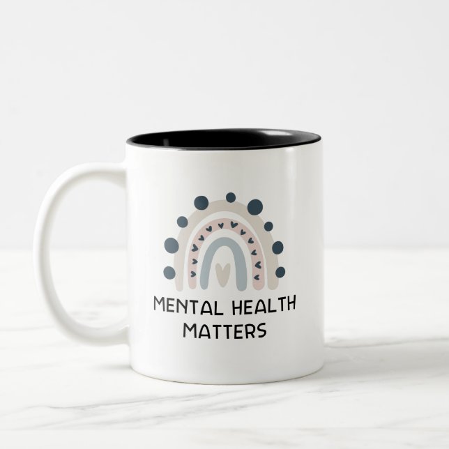 Mental Health Matters - Boho Rainbow  Two-Tone Coffee Mug (Left)