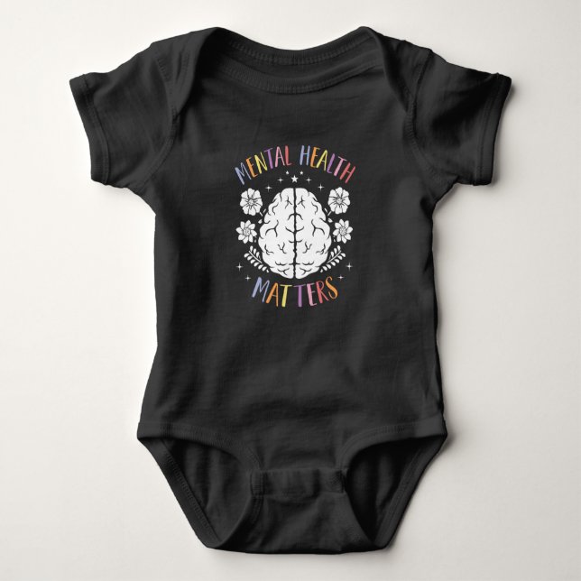 Mental Health Matters for Everybody Brain Flower Baby Bodysuit (Front)