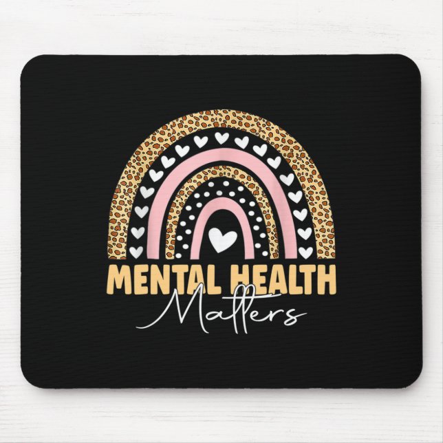 Mental Health Matters Leopard Boho Rainbow Awarene Mouse Pad (Front)