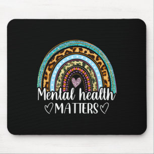 Mental Health Matters Leopard Print Boho Rainbow A Mouse Pad