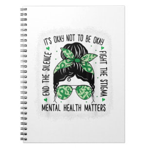 Mental Health Matters Messy Bun Mental Health Awar Notebook