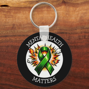 Mental Health Matters Pop Art Green Ribbon Key Ring