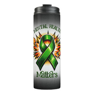 Mental Health Matters Pop Art Green Ribbon Thermal Tumbler