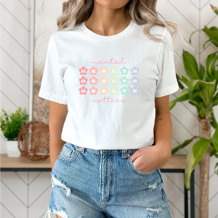 Mental Health Matters   Retro Flowers Pastel Rainb T-Shirt