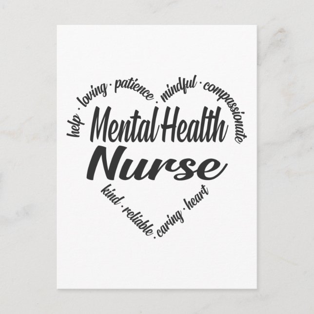 Mental Health Nurse Heart Word Cloud Holiday Postcard (Front)
