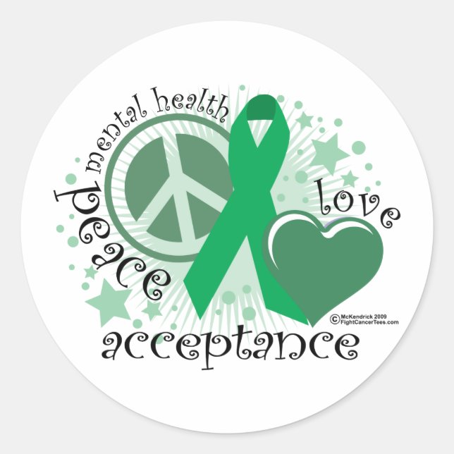 Mental Health Peace Love Acceptance Classic Round Sticker (Front)