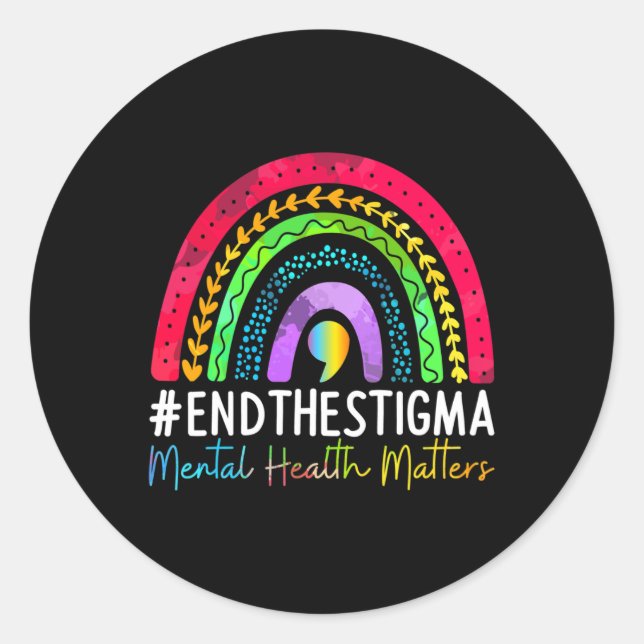 Mental-health Problems End The Stigma Rainbow Boho Classic Round Sticker (Front)