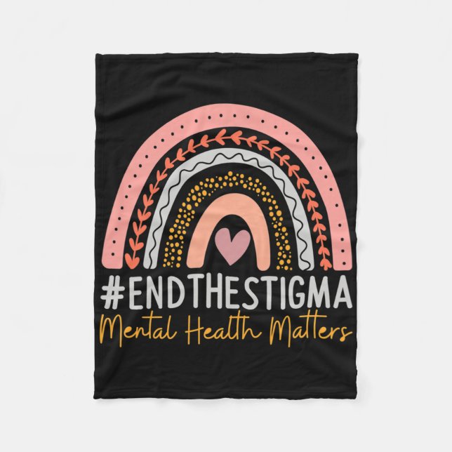 Mental-health Problems End The Stigma Rainbow Boho Fleece Blanket (Front)