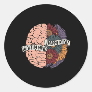 Mental Health Problems Floral Human Brain Awarenes Classic Round Sticker