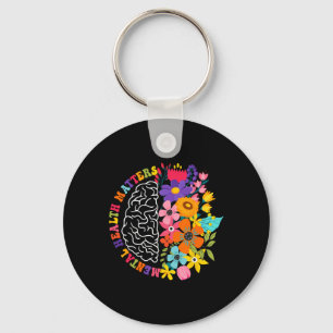 Mental Health Problems Floral Human Brain Illness Key Ring