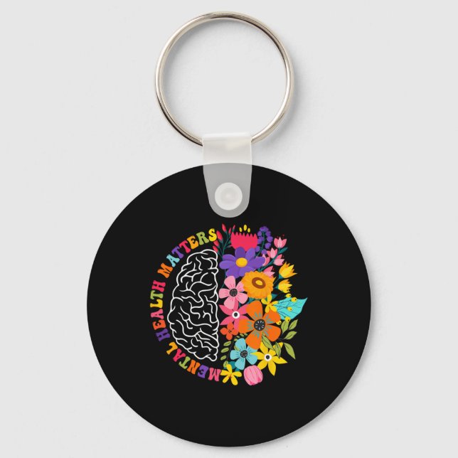 Mental Health Problems Floral Human Brain Illness  Key Ring (Front)
