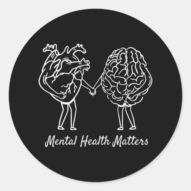 Mental Health Problems Heart Brain Neurodiversity  Classic Round Sticker (Front)