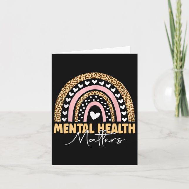 Mental Health Problems Leopard Boho Rainbow Awaren Card (Front)