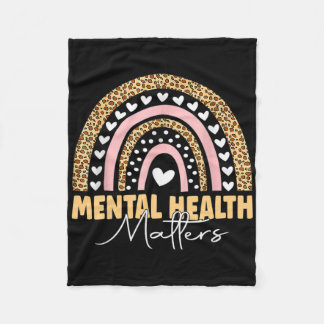 Mental Health Problems Leopard Boho Rainbow Awaren Fleece Blanket
