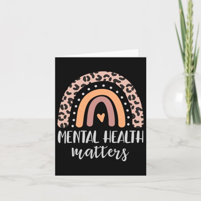 Mental Health Problems Leopard Print Boho Rainbow  Card (Front)