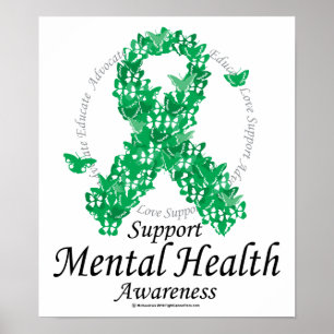 Mental Health Ribbon of Butterflies Poster