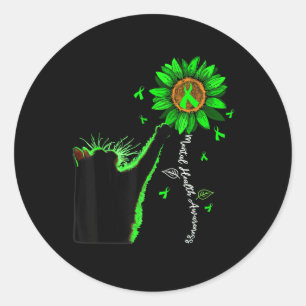 Mental Health S Awareness Flower Cat Lover Women M Classic Round Sticker