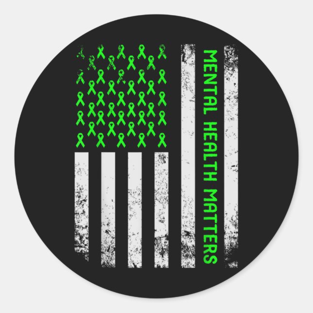 Mental Health S Human Brain Illness Awareness Gree Classic Round Sticker (Front)