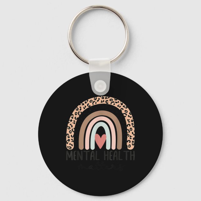 Mental Health S Leopard Boho Rainbow Awareness Mon Key Ring (Front)