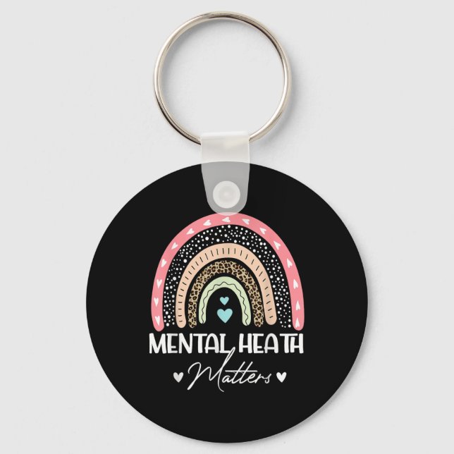 Mental Health S Leopard Print Rainbow Awareness  Key Ring (Front)