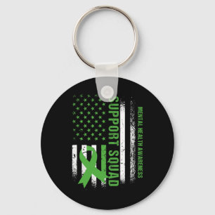 Mental Health Squad Awareness Us Flag Green Ribbon Key Ring