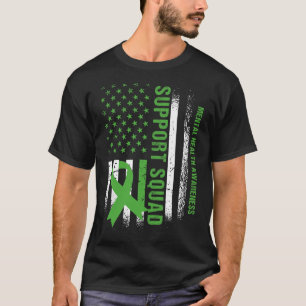 Mental Health Squad Awareness Us Flag Green Ribbon T-Shirt